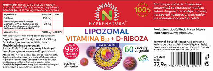 Lipozomal Vitamina B12 + D-Riboza 60 cps prospect